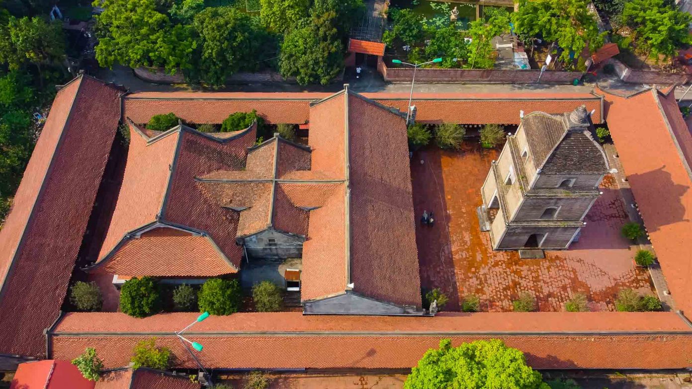 Tổng thể kiến trúc Chùa Dâu Bắc Ninh nhìn từ trên cao xuống